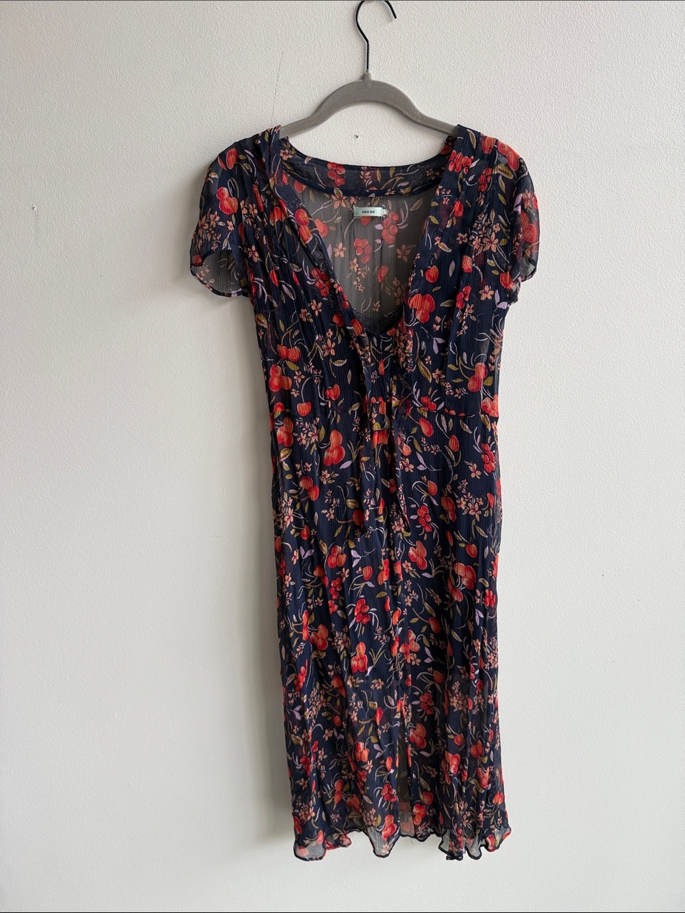 Kimchi Blue Navy Midi Dress with Red Floral Print